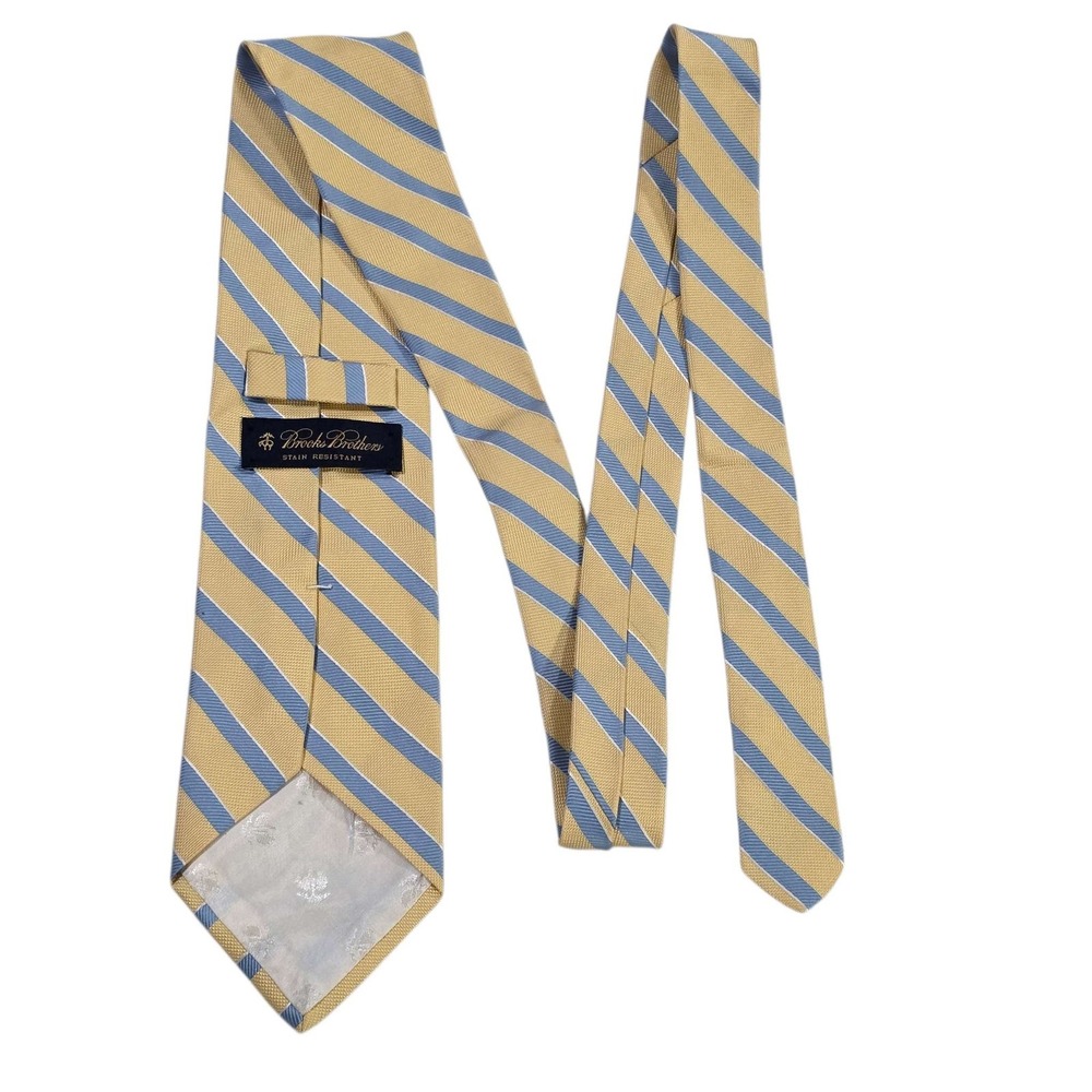 Brooks Brothers Striped Silk Necktie Stain‎ Resistant Yellow Blue Men's Luxury